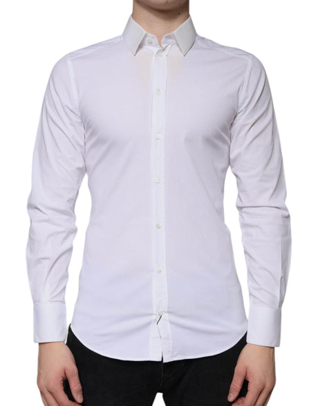 Dolce & Gabbana White Cotton Formal Men GOLD Dress Shirt - Hilstor