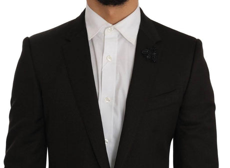 Dolce & Gabbana Brown Wool Crystal Bee Slim Fit MARTINI - Hilstor