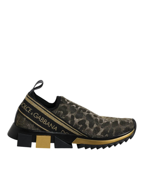 Dolce & Gabbana Gold Glitter Leopard Sorrento Sneakers Shoes - Hilstor