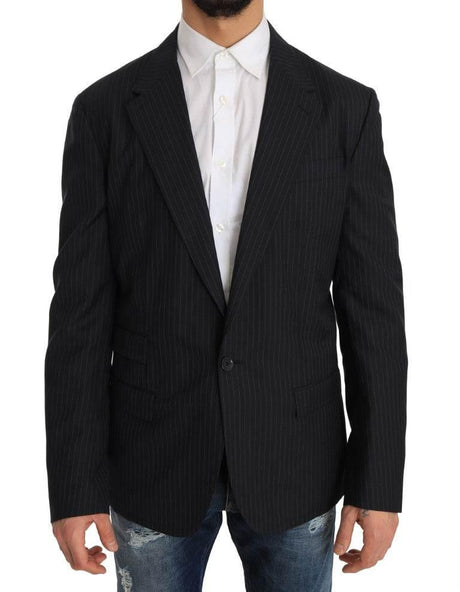 Dolce & Gabbana Gray Striped Wool Jacket Coat Slim Blazer - Hilstor