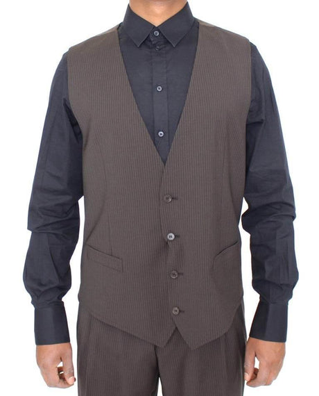 Dolce & Gabbana Brown Striped Stretch Dress Vest - Hilstor