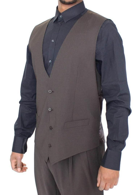 Dolce & Gabbana Brown Striped Stretch Dress Vest - Hilstor