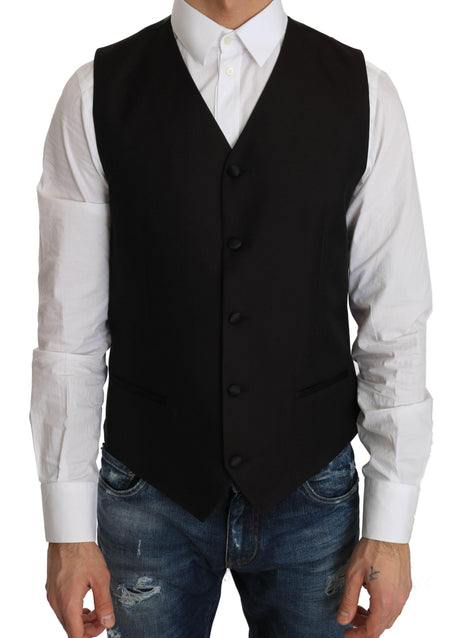 Dolce & Gabbana Black Silk Dress Waistcoat - Hilstor