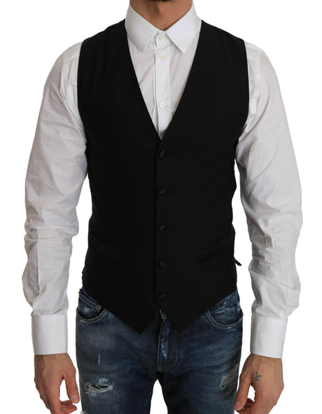 Dolce & Gabbana Black Wool Dress Waistcoat - Hilstor