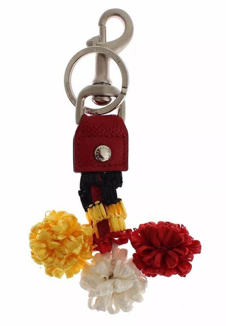 Dolce & Gabbana Silver Brown Raffia Leather Clasp Finder Chain Keyring - Hilstor