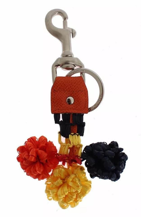 Dolce & Gabbana Red Yellow Raffia Leather Clasp Finder Keyring Keychain - Hilstor