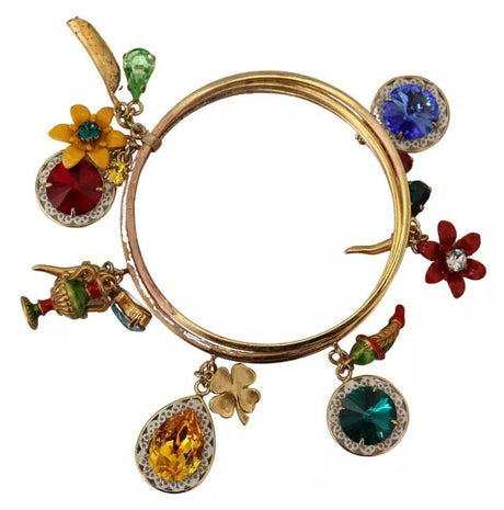 Dolce & Gabbana Multicolor Crystal Gold Tone Brass Bangle Bracelet - Hilstor