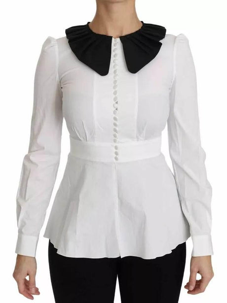 Dolce & Gabbana Black White Decorative Buttons Tops Shirt Blouse - Hilstor