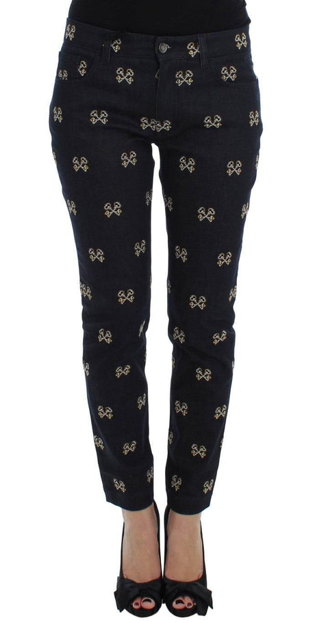 Dolce & Gabbana Blue Key Embroidered Slim Fit KATE Jeans - Hilstor