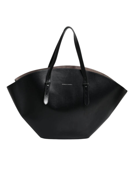 Brunello Cucinelli Black Leather Logo Shoulder Strap Shopping Tote Bag - Hilstor