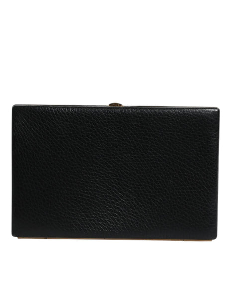 Dolce & Gabbana Black Leather Gold Frame Clutch Evening Party Purse Bag - Hilstor