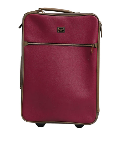 Dolce & Gabbana Fuchsia Khaki Leather Trolley Travel Wheel Suitcase Bag - Hilstor