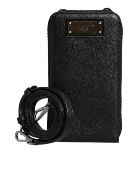 Dolce & Gabbana Black Leather Purse Crossbody Sling Phone Bag - Hilstor