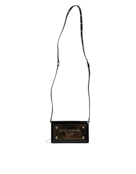 Dolce & Gabbana Black Patent Leather Logo Plaque Crossbody Bag - Hilstor