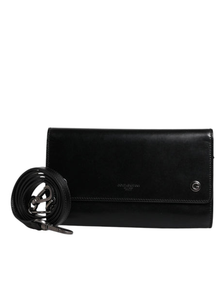 Dolce & Gabbana Black Leather Logo Embossed Crossbody Bag - Hilstor