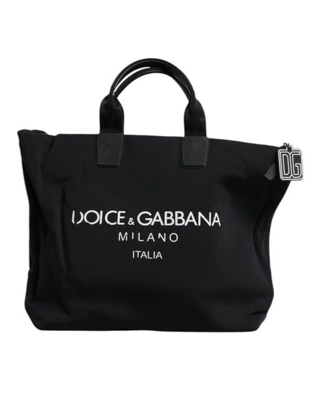 Dolce & Gabbana Black Canvas DG Logo Women Shopping Hand Tote Bag - Hilstor