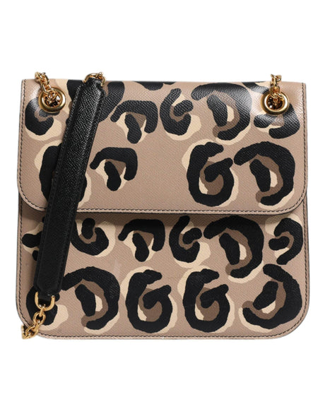 Dolce & Gabbana Beige DG Leopard Pattern Leather Crossbody Bag - Hilstor