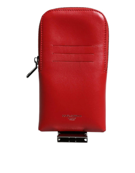 Dolce & Gabbana Red Leather Logo Zip Around Card Holder Wide Strap Wallet - Hilstor