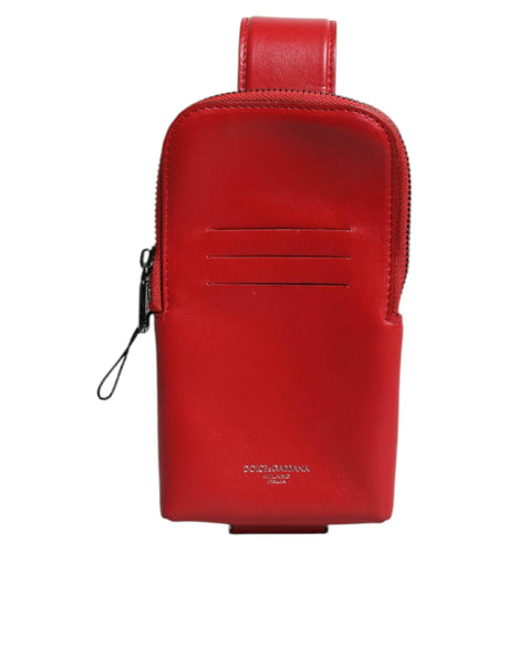 Dolce & Gabbana Red Leather Logo Zip Around Card Holder Wide Strap Wallet - Hilstor