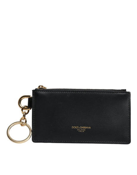 Dolce & Gabbana Black Calfskin Leather DG Logo Card Holder Wallet - Hilstor