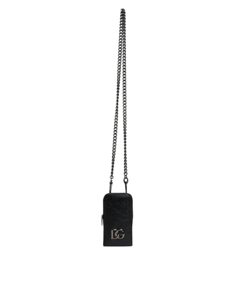 Dolce & Gabbana Black Leather Purse Crossbody Chain Sling Phone Bag - Hilstor