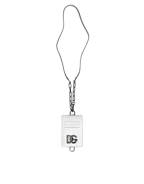 Dolce & Gabbana White Calf Leather Lanyard Logo Card Holder Wallet - Hilstor