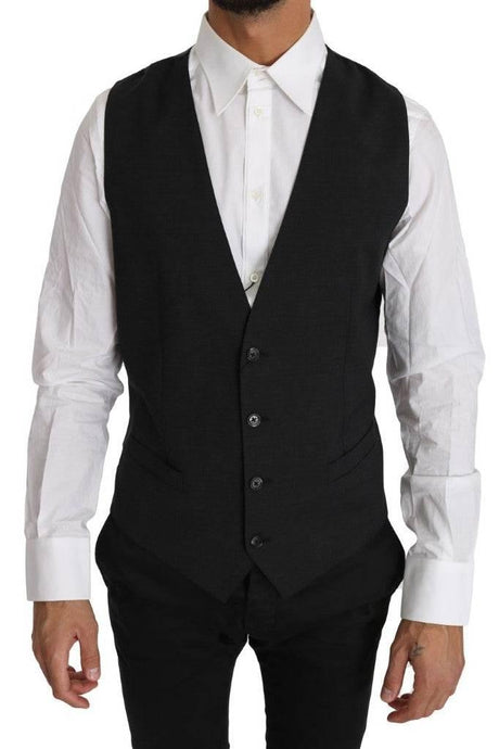 Dolce & Gabbana Gray Solid 100% Wool Waistcoat Vest - Hilstor