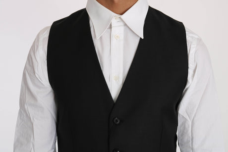 Dolce & Gabbana Black Solid Wool Silk Waistcoat Vest - Hilstor