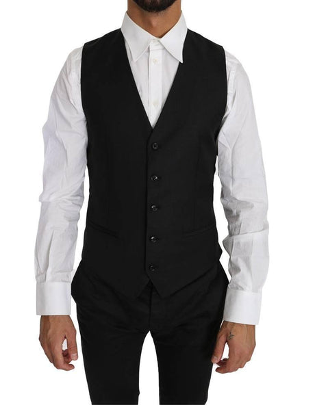 Dolce & Gabbana Black Solid Wool Silk Waistcoat Vest - Hilstor