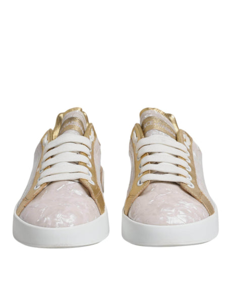 Dolce & Gabbana White Portofino Mother Of Pearl Sneakers Casual Shoes - Hilstor