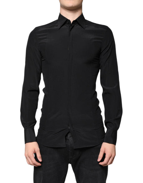 Dolce & Gabbana Black Silk Long Sleeves GOLD Dress Shirt - Hilstor