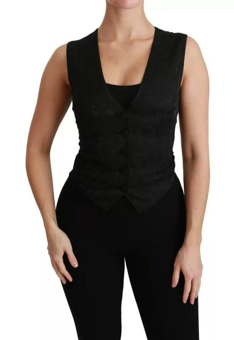 Dolce & Gabbana Black Lace Waistcoat Slim Vest Silk Top - Hilstor