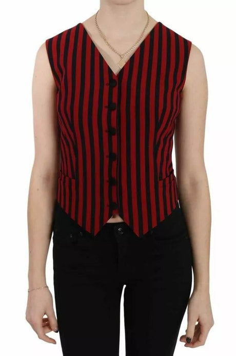 Dolce & Gabbana Red Black Stripe Vest Waistcoat Blouse Top - Hilstor