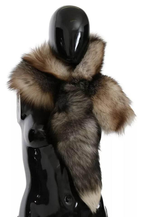 Dolce & Gabbana Brown Fox Tail Fur Shawl Neck Wrap Cover Collar Scarf - Hilstor