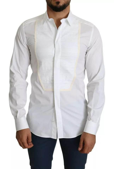 Dolce & Gabbana White Formal Tuxedo Dress GOLD Shirt - Hilstor