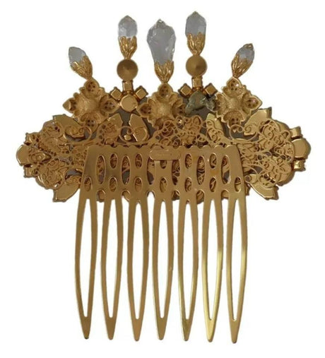 Dolce & Gabbana Gold Brass Clear Crystal Hair Stick Accessory Comb - Hilstor