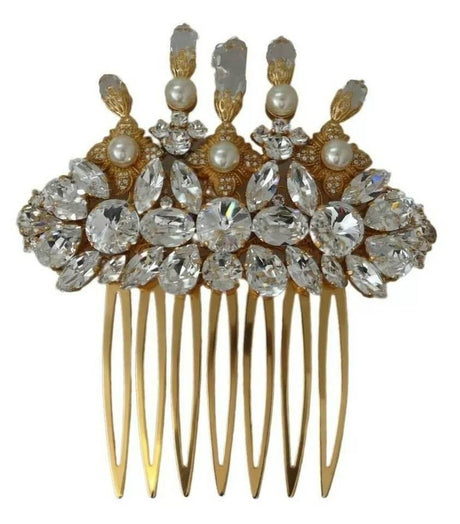Dolce & Gabbana Gold Brass Clear Crystal Hair Stick Accessory Comb - Hilstor