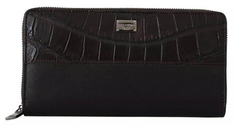 Dolce & Gabbana Brown Exotic Leather Zip Around Continental Clutch Wallet - Hilstor