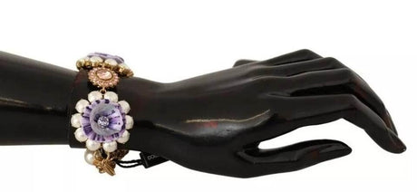 Dolce & Gabbana FIORI BLOOMING Floral Baroque Crystals Brass Bracelet - Hilstor