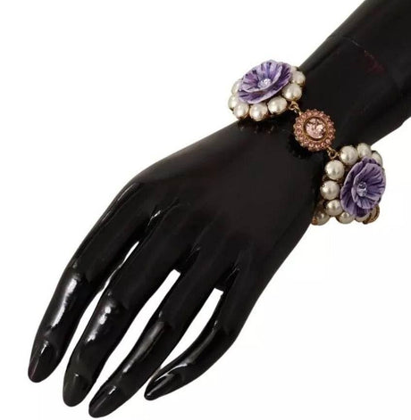 Dolce & Gabbana FIORI BLOOMING Floral Baroque Crystals Brass Bracelet - Hilstor