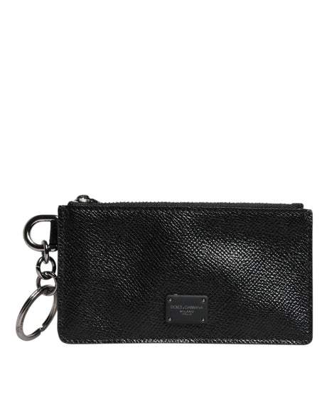 Dolce & Gabbana Black Calfskin Leather DG Logo Card Holder Wallet - Hilstor