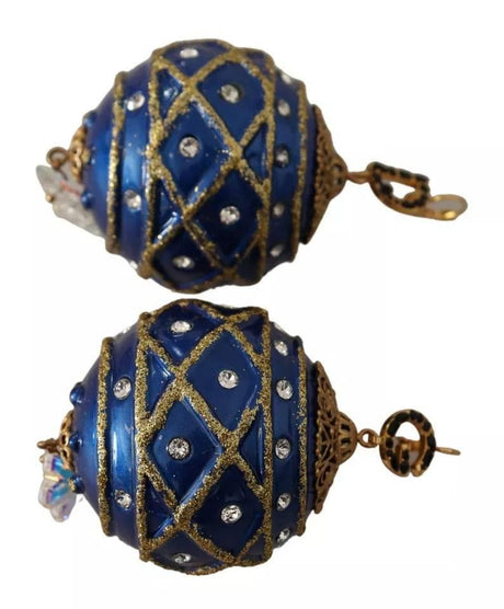 Dolce & Gabbana Gold Brass Blue Christmas Ball Crystal Hook Jewelry Earrings - Hilstor