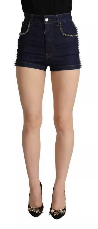 Dolce & Gabbana Dark Blue Embellished Denim Hot Pants Shorts - Hilstor