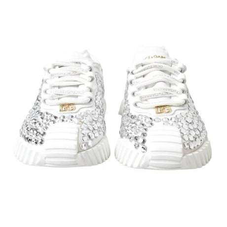 Dolce & Gabbana White NS1 Canvas Leather Embellished Sneakers Shoes - Hilstor