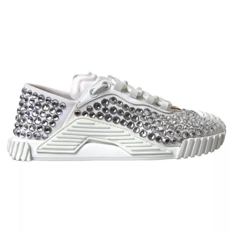 Dolce & Gabbana White NS1 Canvas Leather Embellished Sneakers Shoes - Hilstor