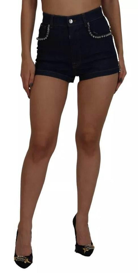 Dolce & Gabbana Blue Denim Stretch Crystal Hot Pants Shorts - Hilstor