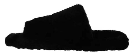 Dolce & Gabbana Black Polyester Faux Fur Mens Flats Sandals Shoes - Hilstor