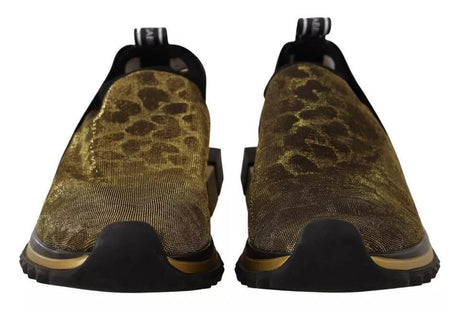 Dolce & Gabbana Gold Glitter Leopard Sorrento Sneakers Shoes - Hilstor