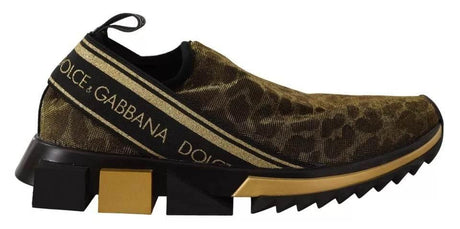 Dolce & Gabbana Gold Glitter Leopard Sorrento Sneakers Shoes - Hilstor