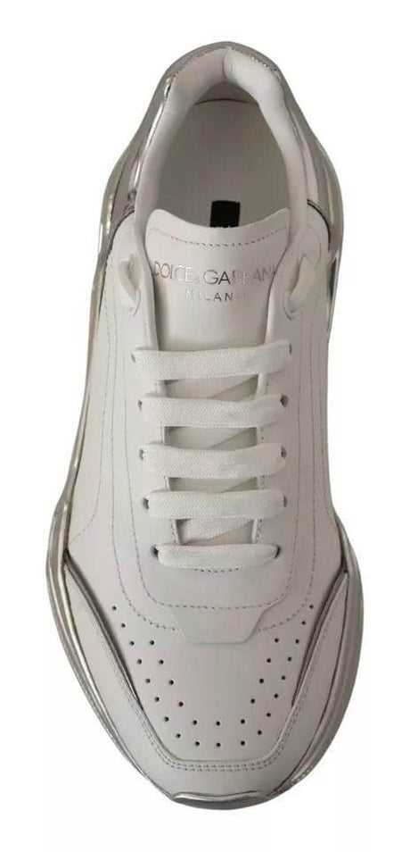 Dolce & Gabbana White Silver Leather Daymaster Sneakers Shoes - Hilstor